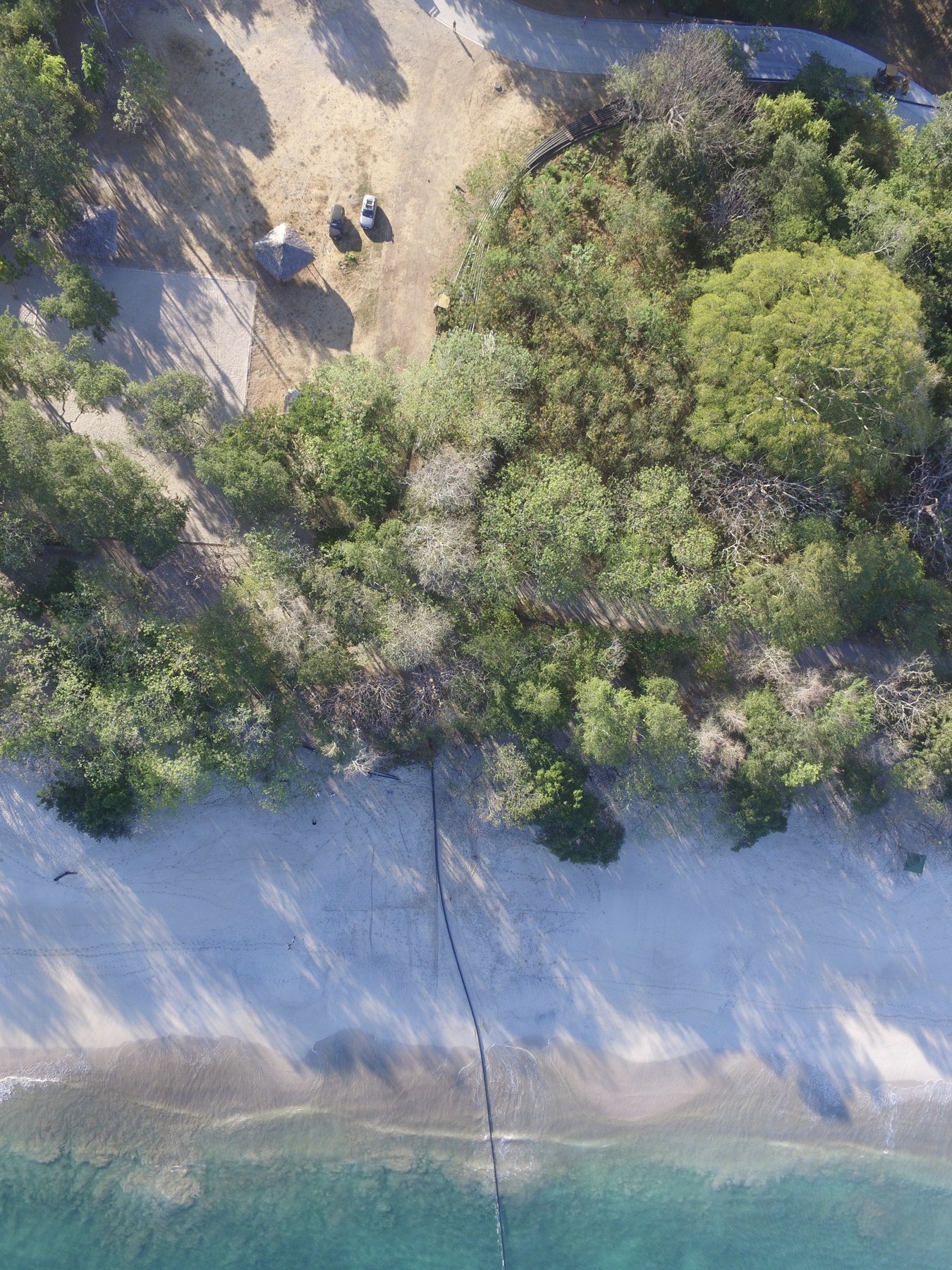 Aerial view of the pipeline between the coastal strip and the sea