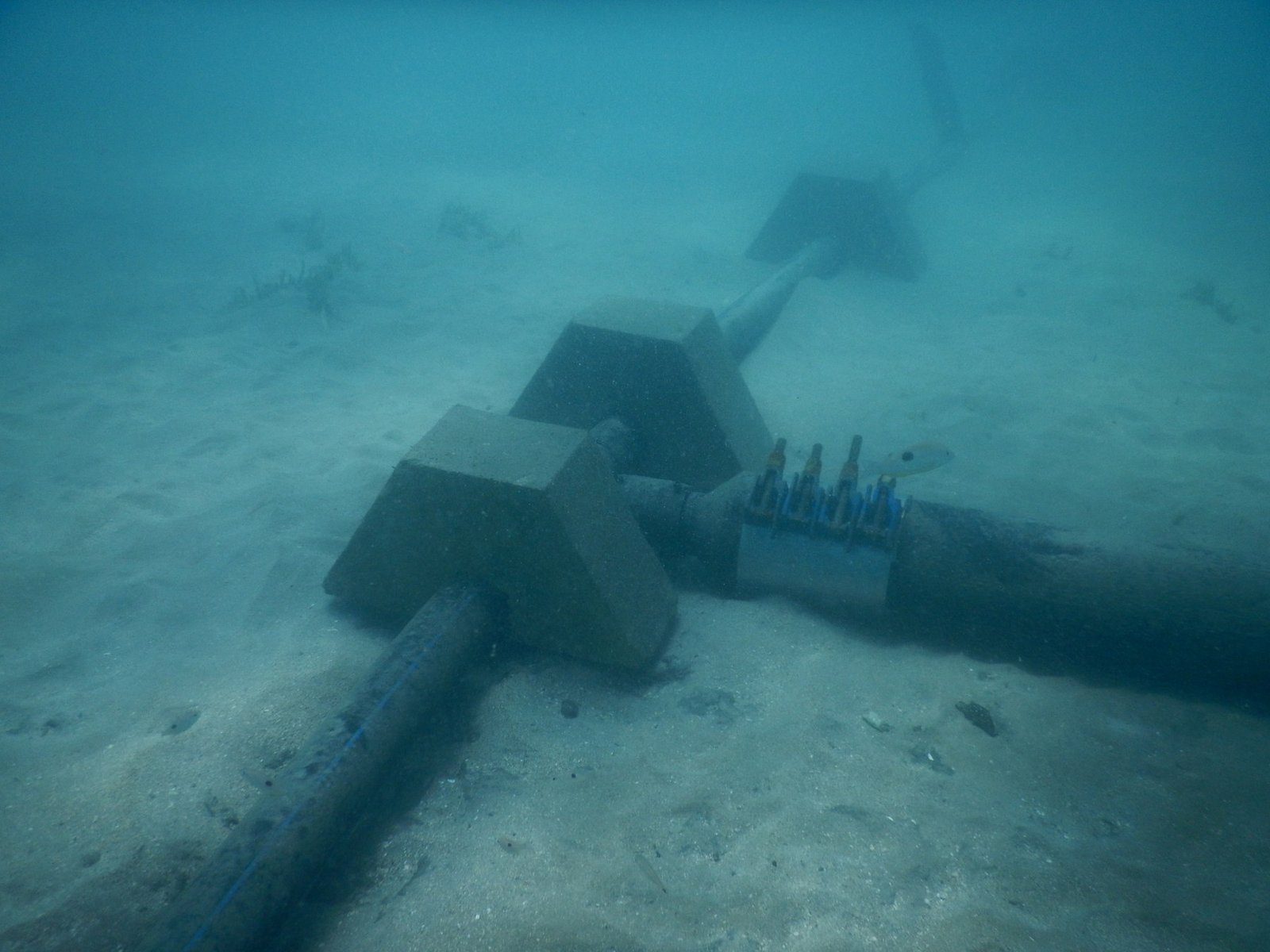 Detail of a joint and ballast elements on the underwater pipeline